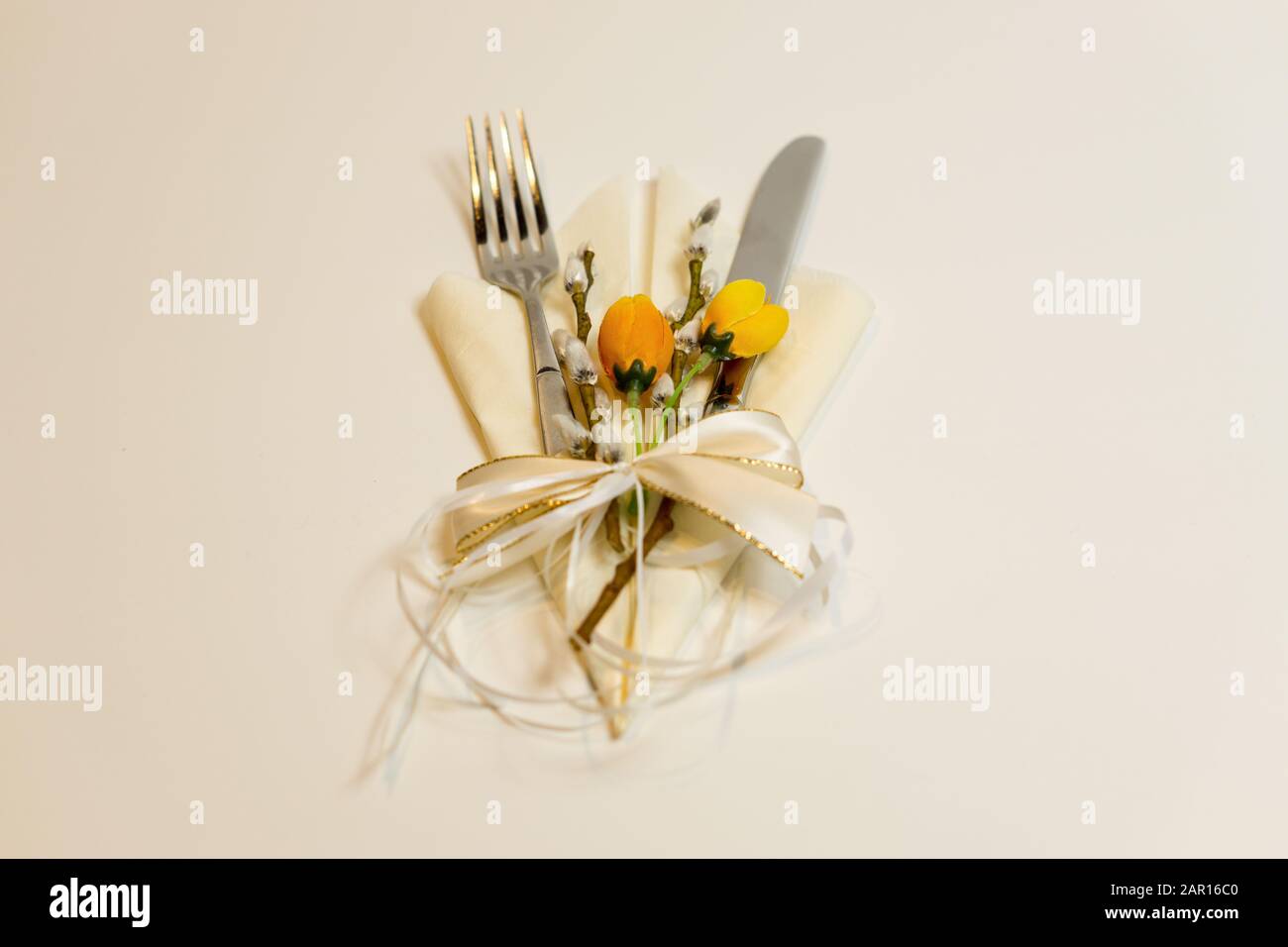 spring-like cutlery set Stock Photo