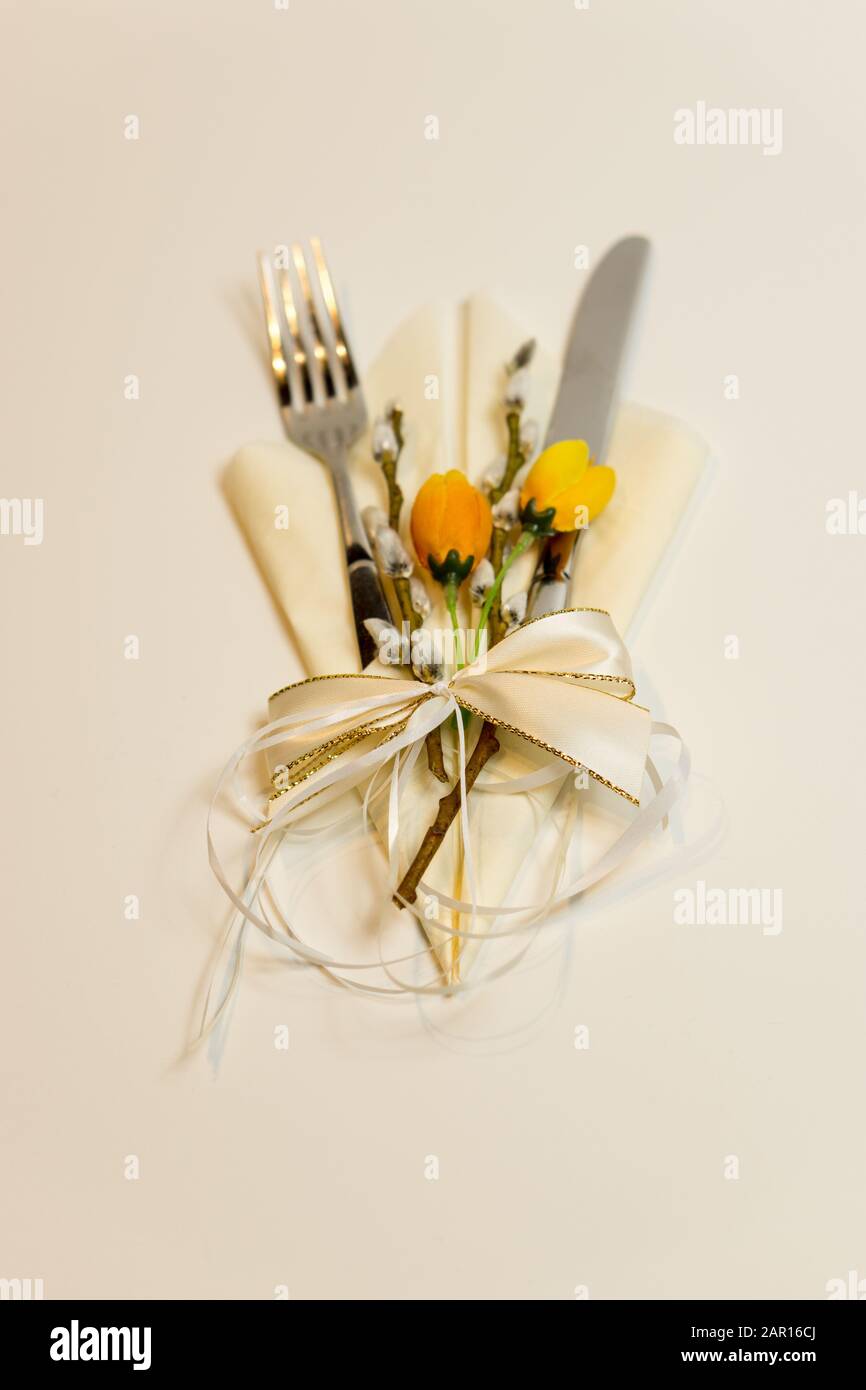 spring-like cutlery set Stock Photo