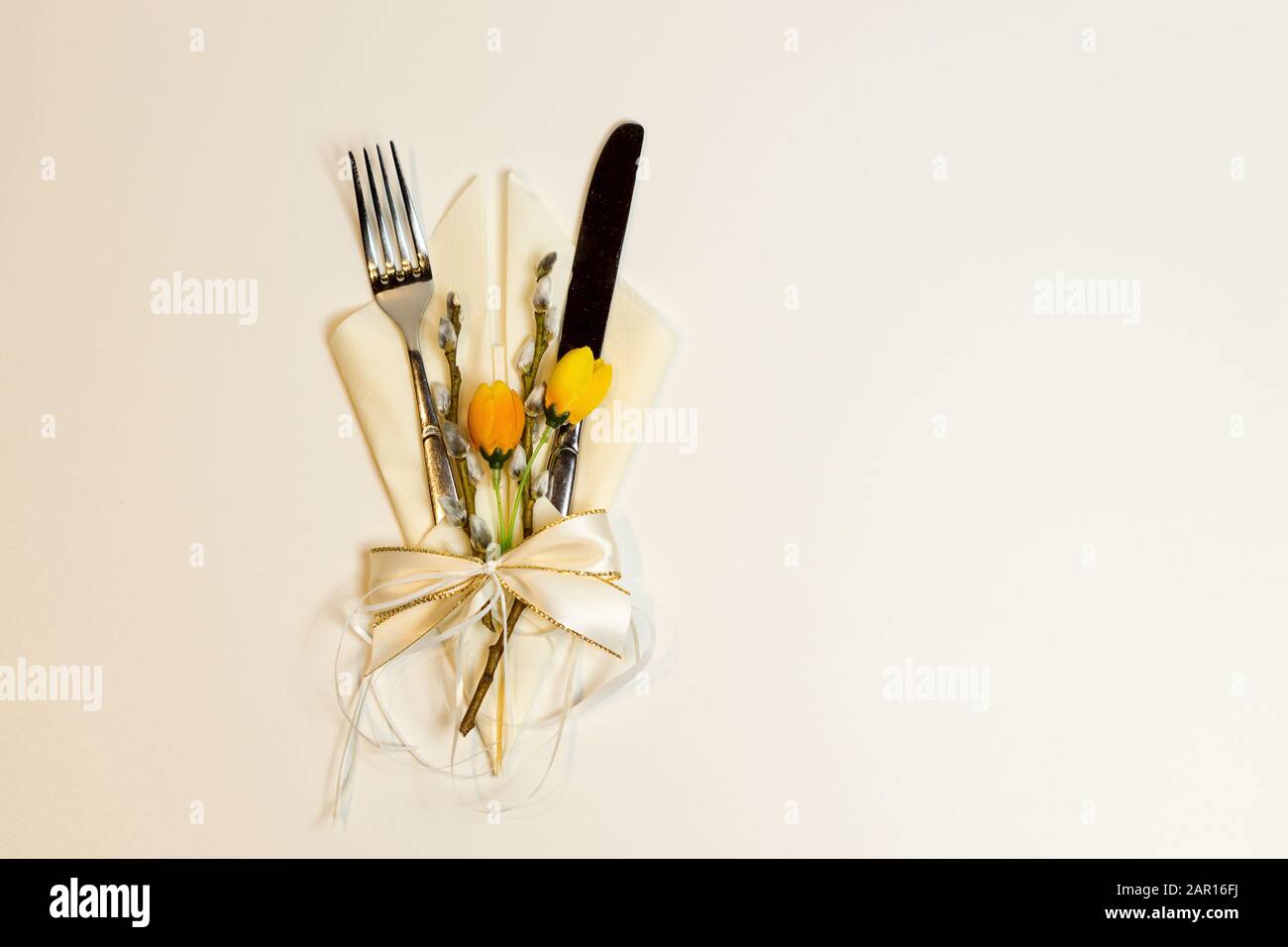 spring-like cutlery set Stock Photo