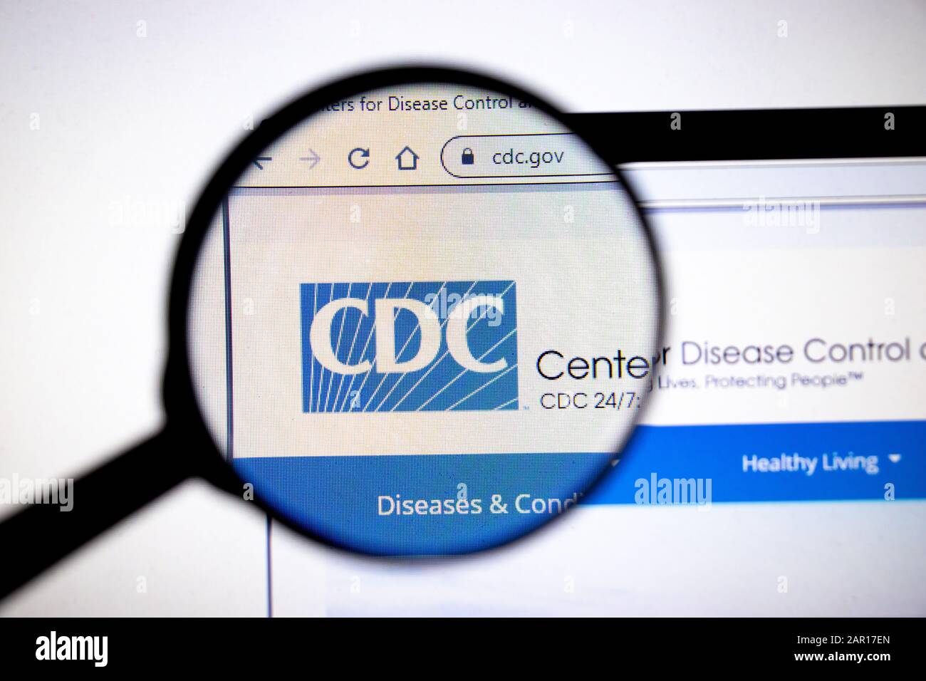 Los Angeles, California, USA - 25 January 2020: CDC website page. Cdc.gov logo on display screen, Illustrative Editorial Stock Photo