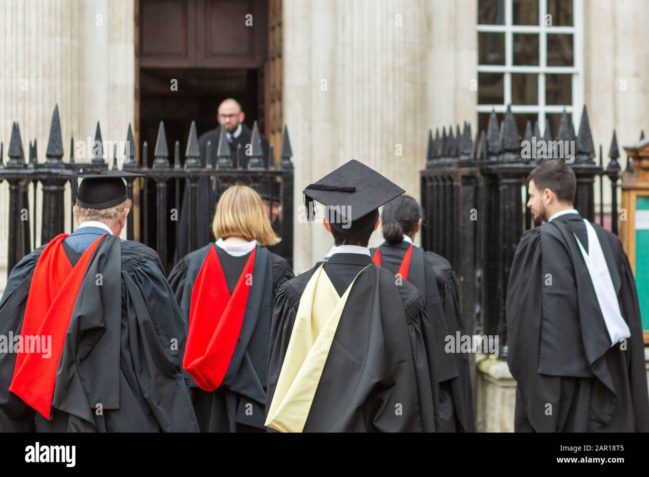 University of Cambridge Lent term graduation ceremony outside Senate House, King's College, and Great St Mary's Church. Stock Photo