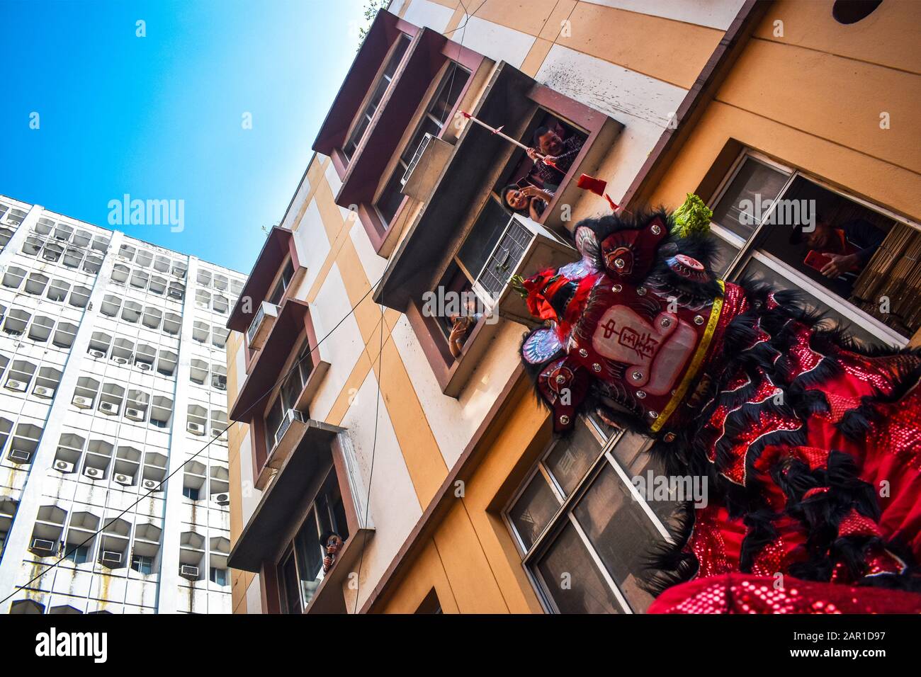 Dragon Dance for welcoming Chinese new year at Kolkata, India Stock Photo