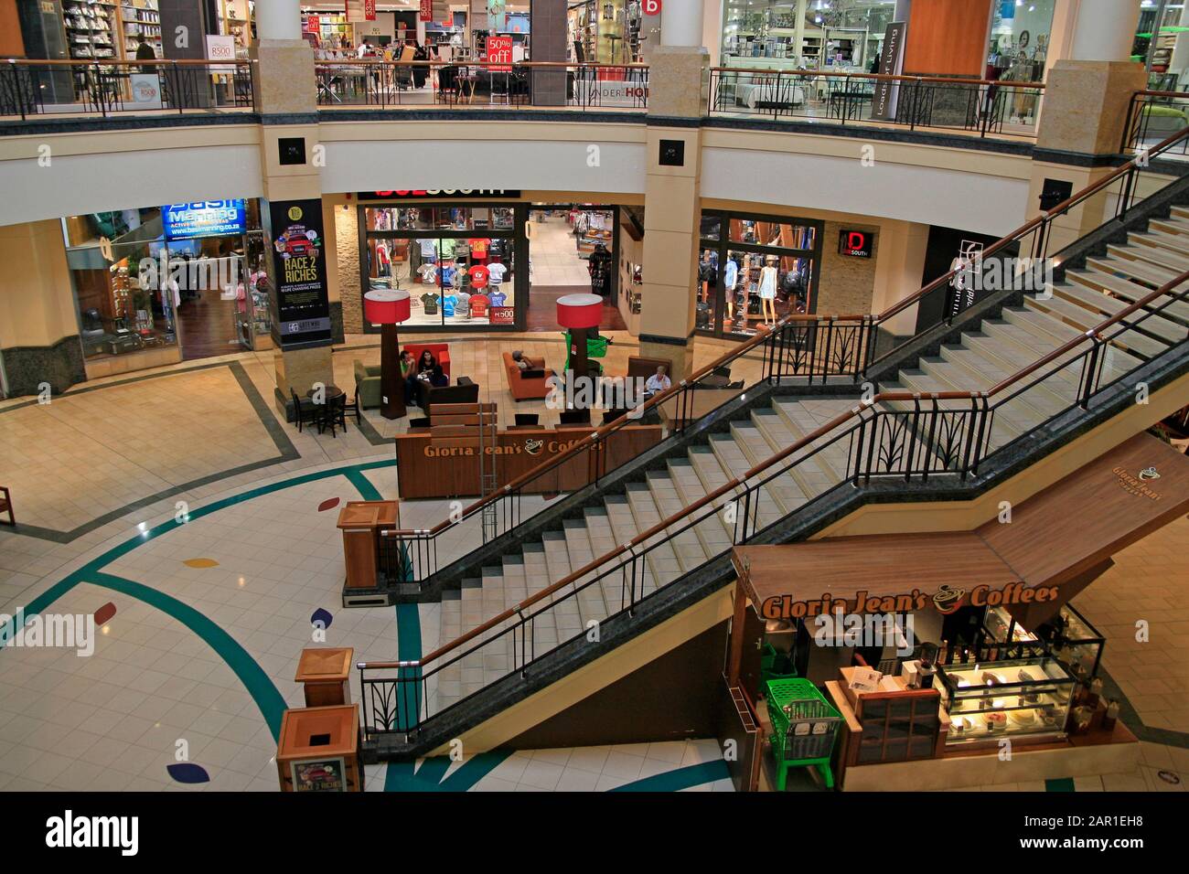 Stairwell and coffee shop stall inside Gateway Shopping Centre, Durban