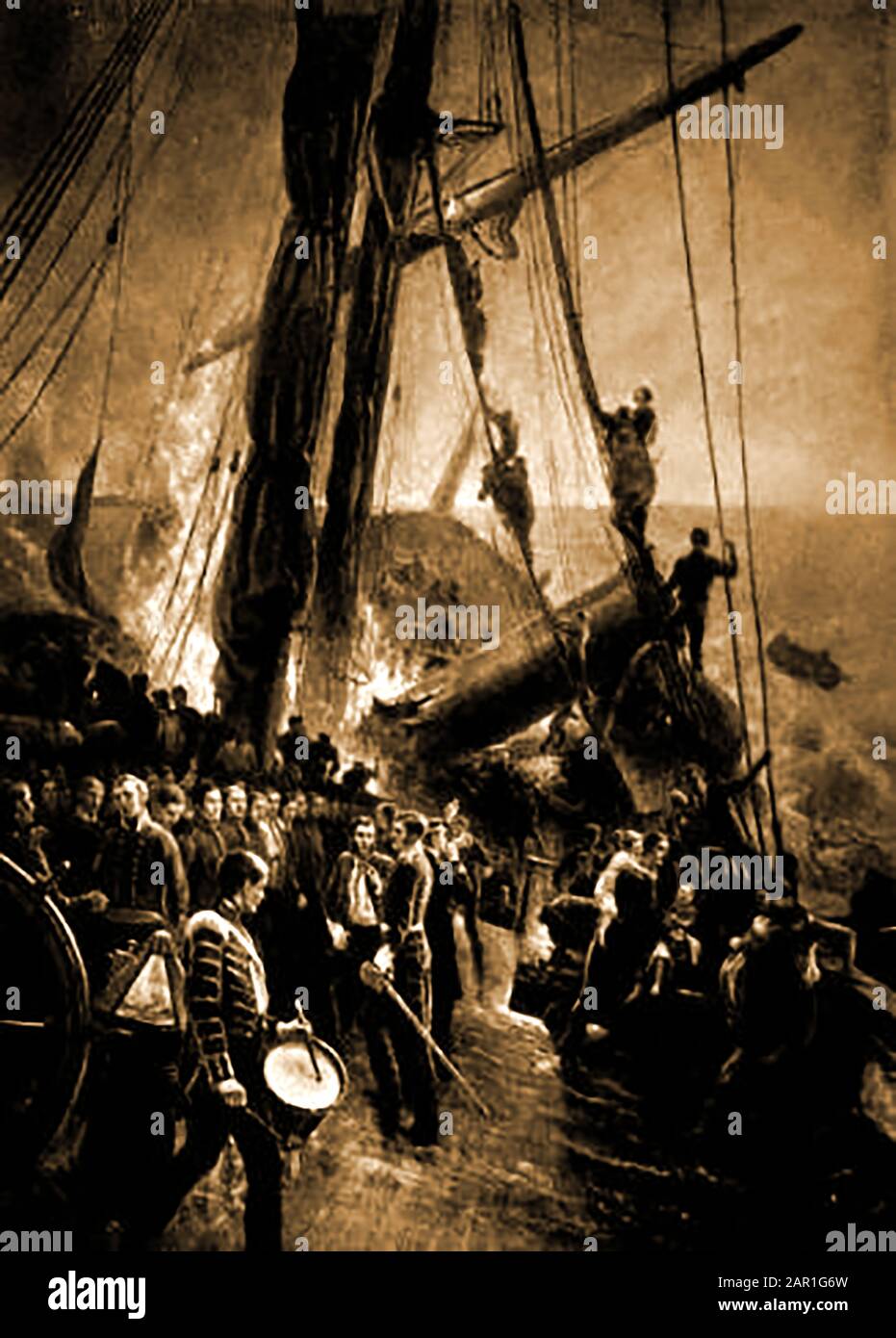 THE WRECK OF THE TROOPSHIP HMS BIRKENHEAD - A scene aboard the ship ...