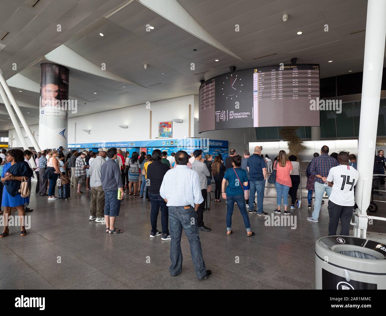 New York, USA June 2, 2019 Passengers look at the information panel
