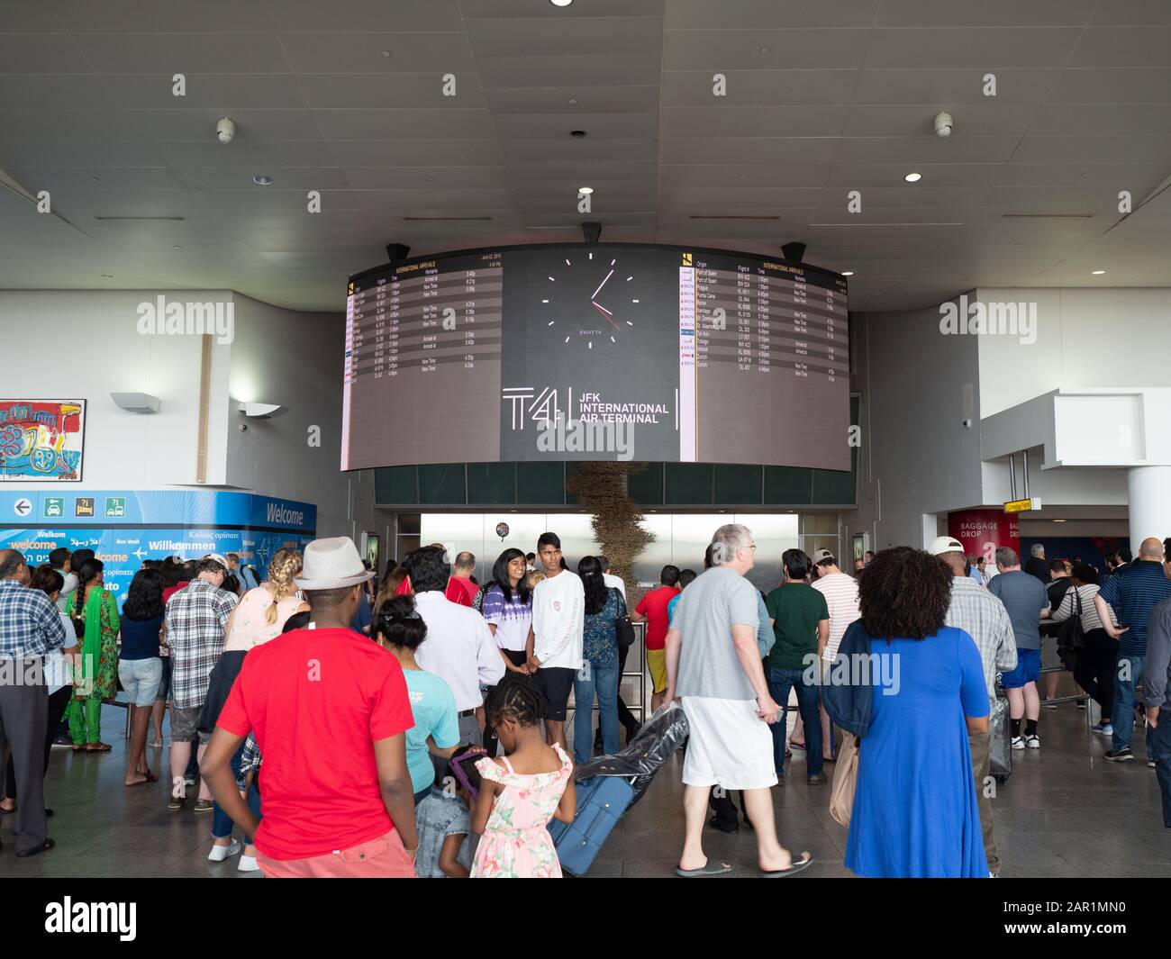New York, USA June 2, 2019 Passengers look at the information panel