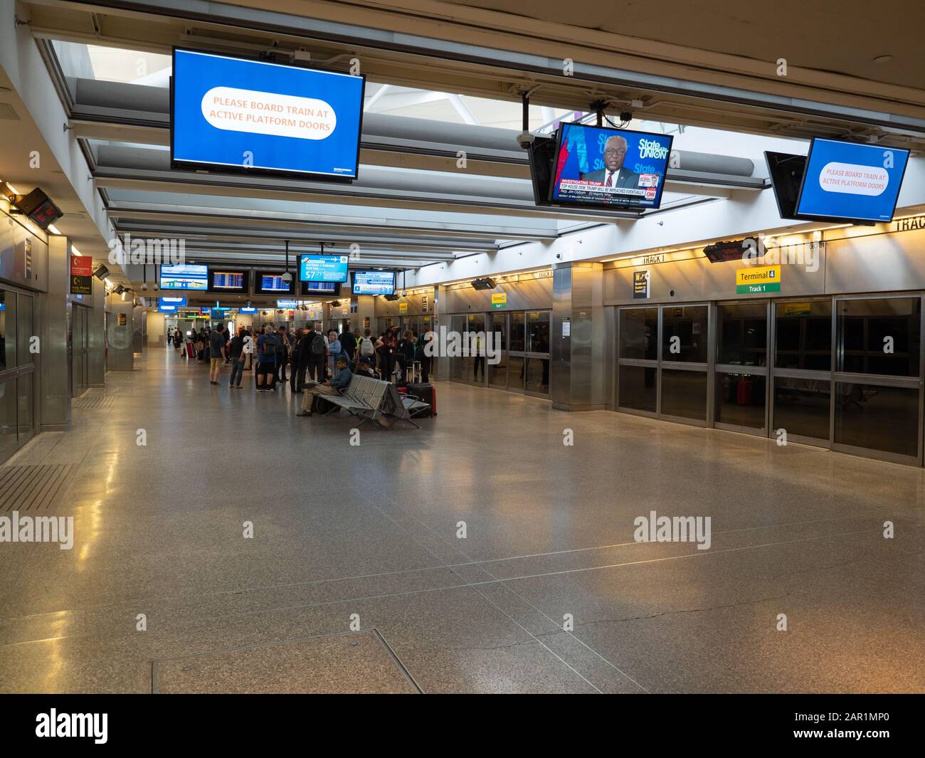Terminal 4 Platform New York, USA - June 2, 2019: The platform at JFK airport terminal 4 ...