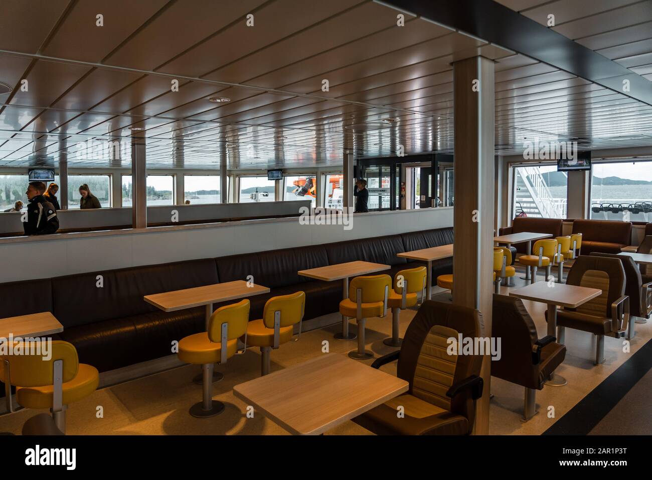 Editorial 09.03.2019 Halhjem Norway, inside one of the car ferries between Halhjem and Sandvikvåg that transports passengers with cars Stock Photo