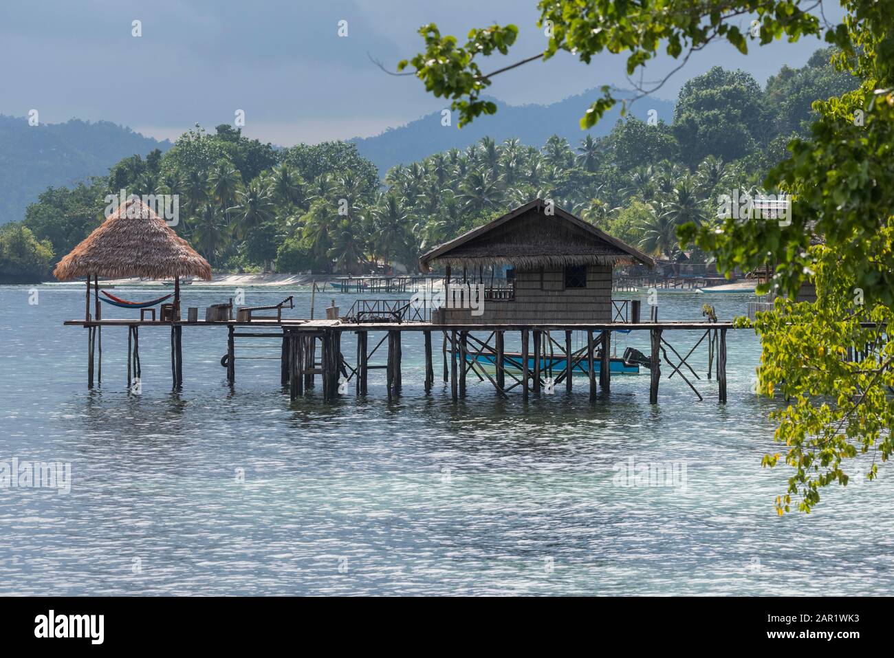 Beach huts at Pulau Friwin, Western Papua Stock Photo