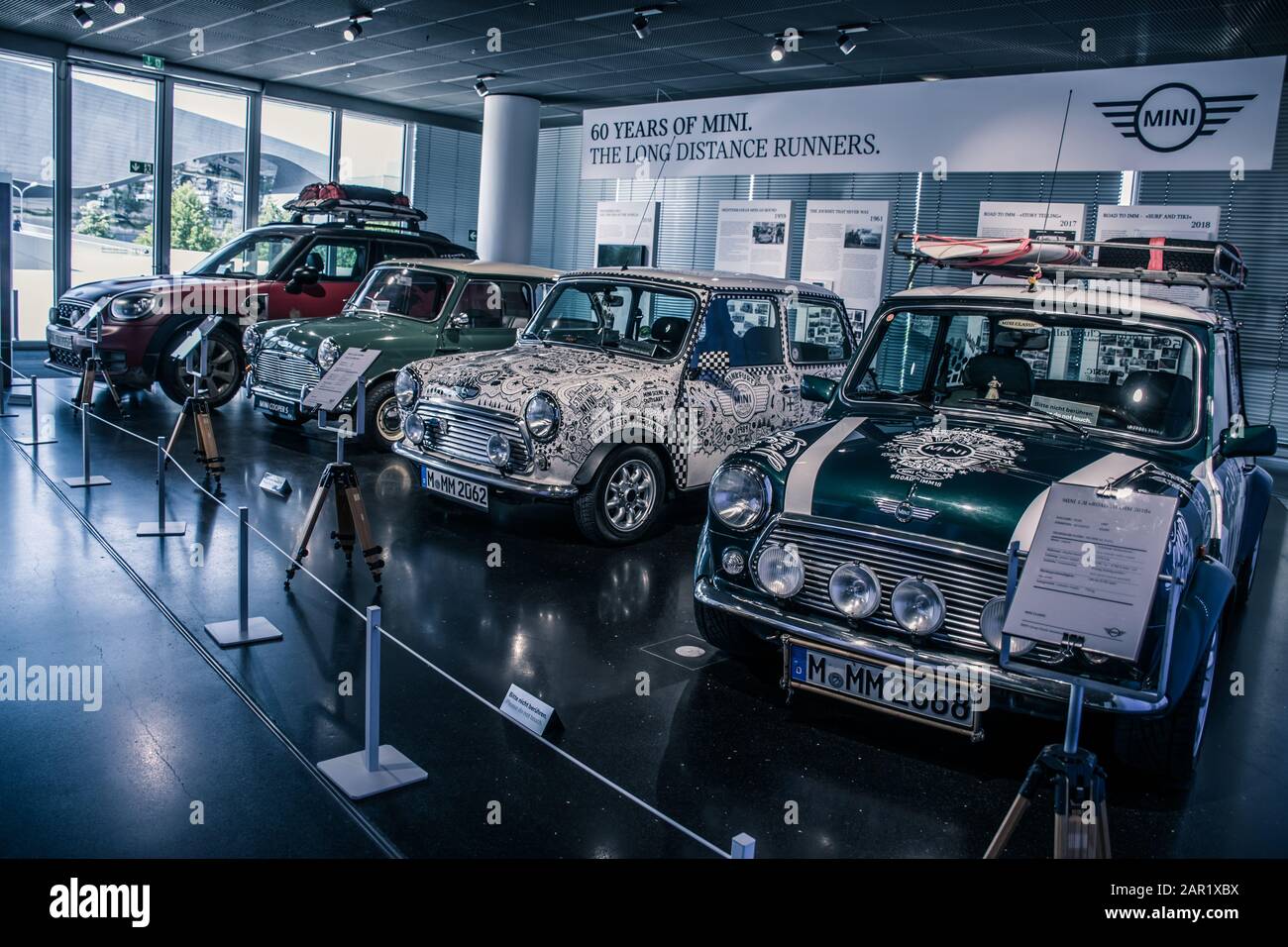 Munich/ Germany - May, 24 2019: the history of Mini Cooper cars at BMW Museum/ BMW Welt Stock Photo