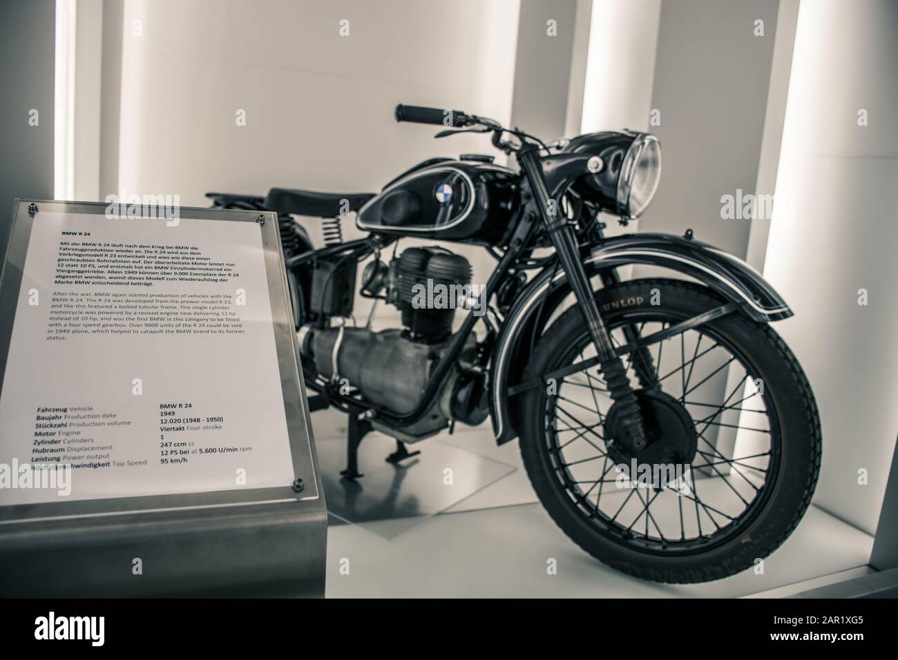 Munich/ Germany - May, 24 2019: 1949 BMW R 24 motorcycle at BMW Museum/ BMW Welt Stock Photo