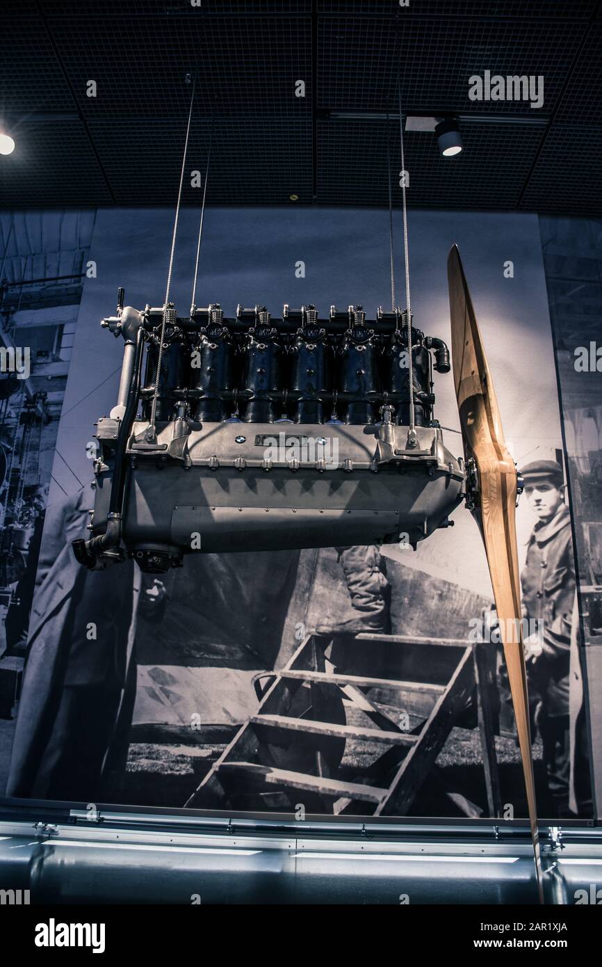 Munich/ Germany - May, 24 2019: 1930 aviation engine in BMW Museum/ BMW Welt Stock Photo