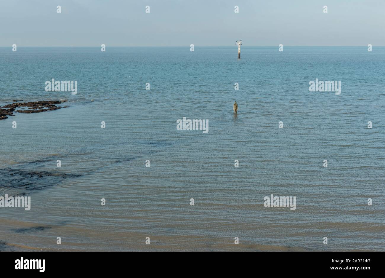 Gormley statue in the sea at Margate, Kent Stock Photo Alamy