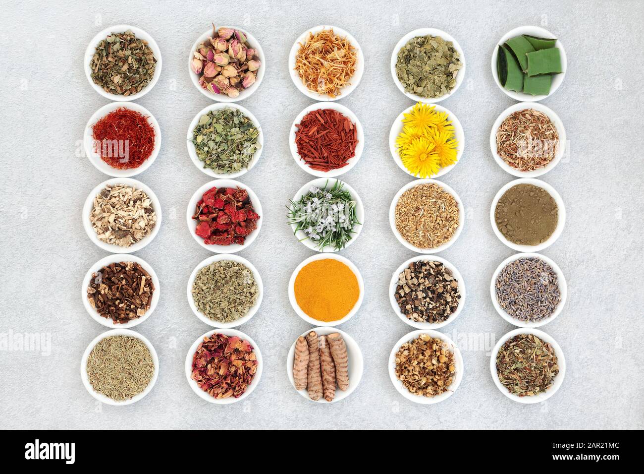 Herbal medicine collection with herbs and spices used in skin care for