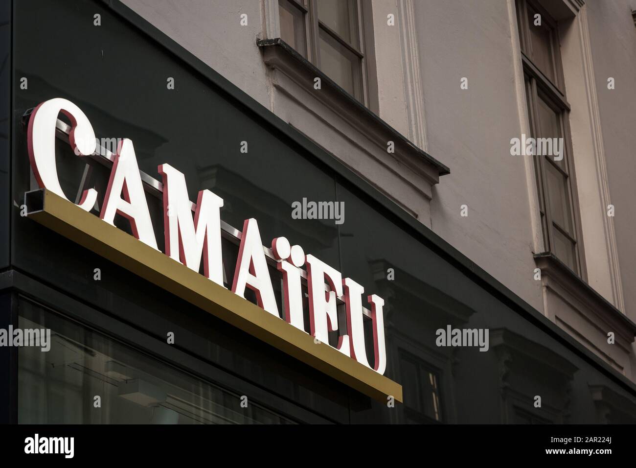 BRNO, CZECHIA - NOVEMBER 4, 2019:  Camaieu Logo in front of their shop for Brno. Camaieu is a French fashion retailer focused on women clothing, sprea Stock Photo