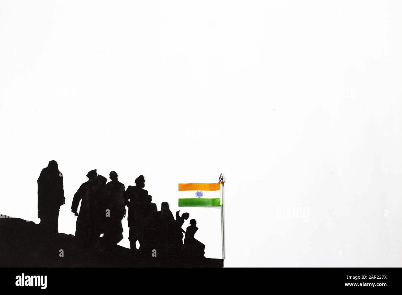 26th Jan Republic Day, DIY Paper cut outs of different freedom fighters  holding Indian Flag, on white background, tricolor, saffron, green and  white c Stock Photo - Alamy
