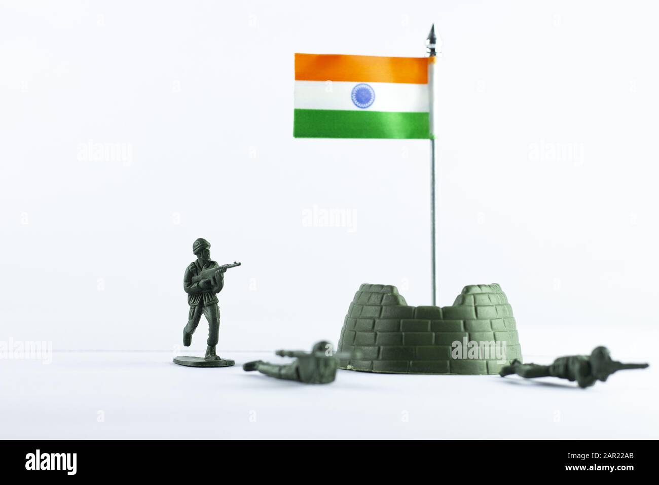 26th Jan Republic Day, Indian Flag on isolated white background with indian  army soldiers protecting it, toys, tricolor, saffron, green and white colo  Stock Photo - Alamy