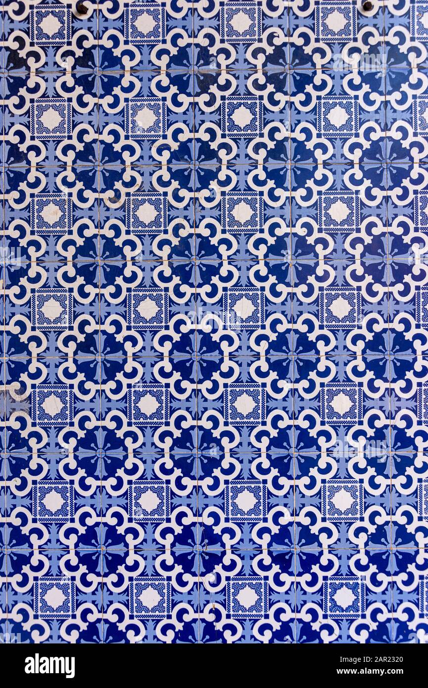 Seamless patchwork pattern of traditional Portuguese tiles in blue colours, moorish influenced. Stock Photo