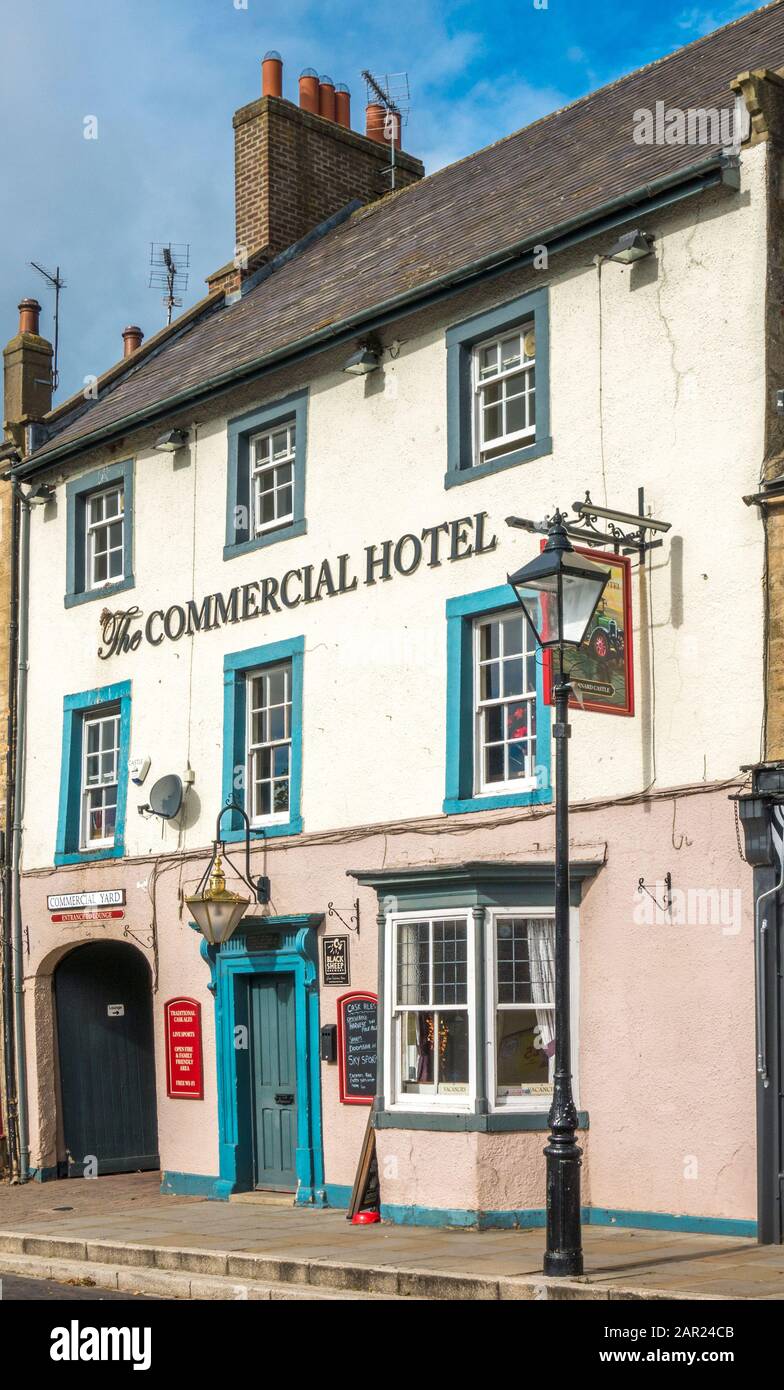 The Commercial Hotel. Small hotel / pub in period building. Galgate, in historic market town of Barnard Castle, Teesdale, County Durham, England, UK. Stock Photo