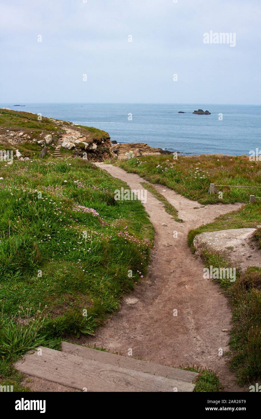 France, Brittany, Landunvez, NE of Porspoder, St Samson Chapel, ermitage, Saint Tunvez, cliff walk, seaside walk, hiking, Stock Photo