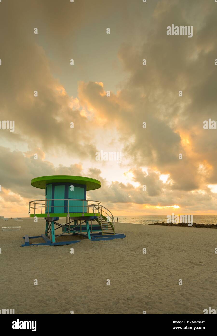Lifeguard watchtower on South Beach, Miami Beach, Miami, Florida, United States of America, North America Stock Photo