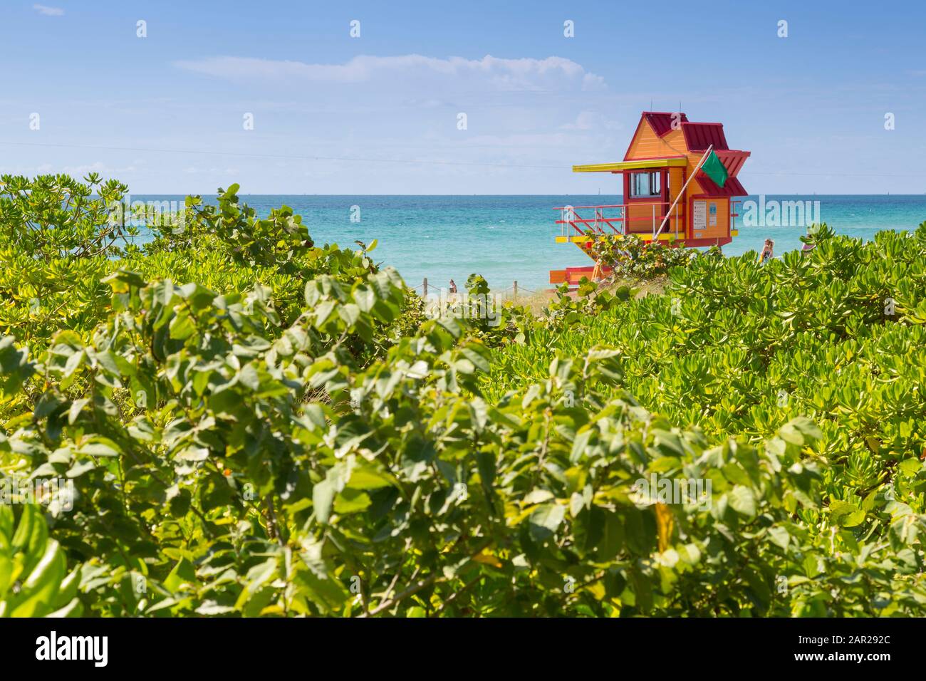 Beach and Atlantic Ocean on South Beach, Miami Beach, Miami, Florida, United States of America, North America Stock Photo