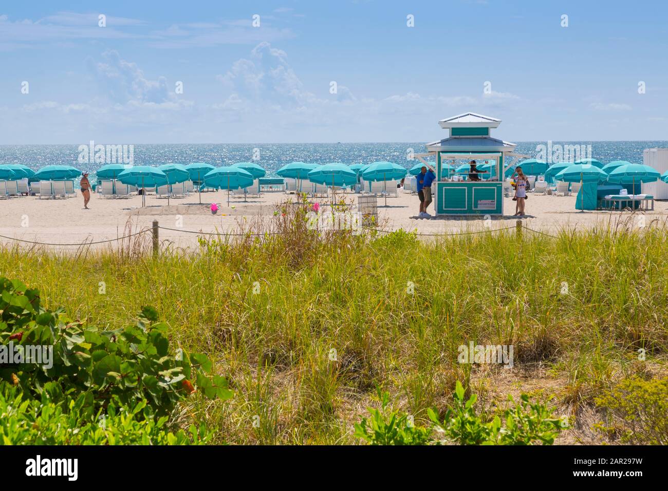 Beach and Atlantic Ocean on South Beach, Miami Beach, Miami, Florida, United States of America, North America Stock Photo