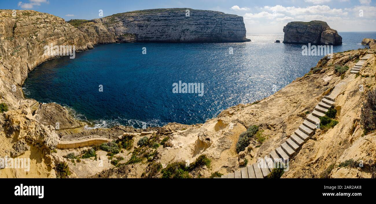 Panoramic view of Dwejra Point and Fungus Rock, Gozo, Malta Stock Photo