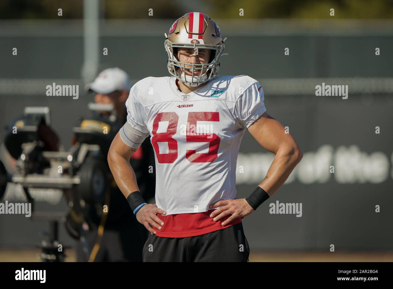 San Francisco 49ers tight end George Kittle (85) during practice in  preparation for Super Bowl LIV at the SAP Performance Center, Friday, Jan.  24, 2020, in Santa Clara, California. (Photo by IOS/ESPA-Images