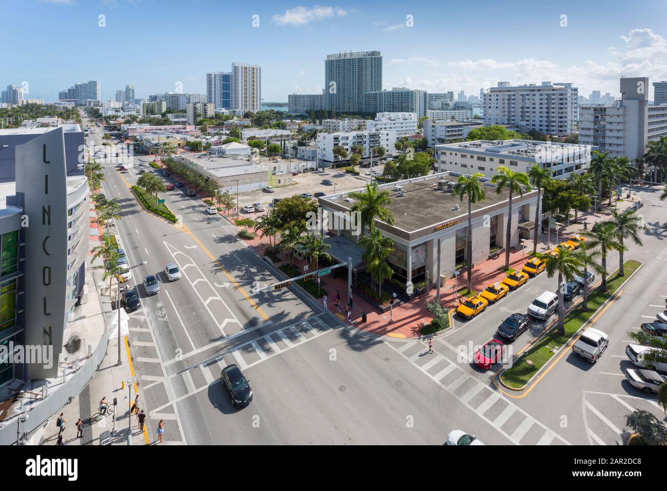 Elevated view towards Collins Avenue and Lincoln Avenue in South Beach ...