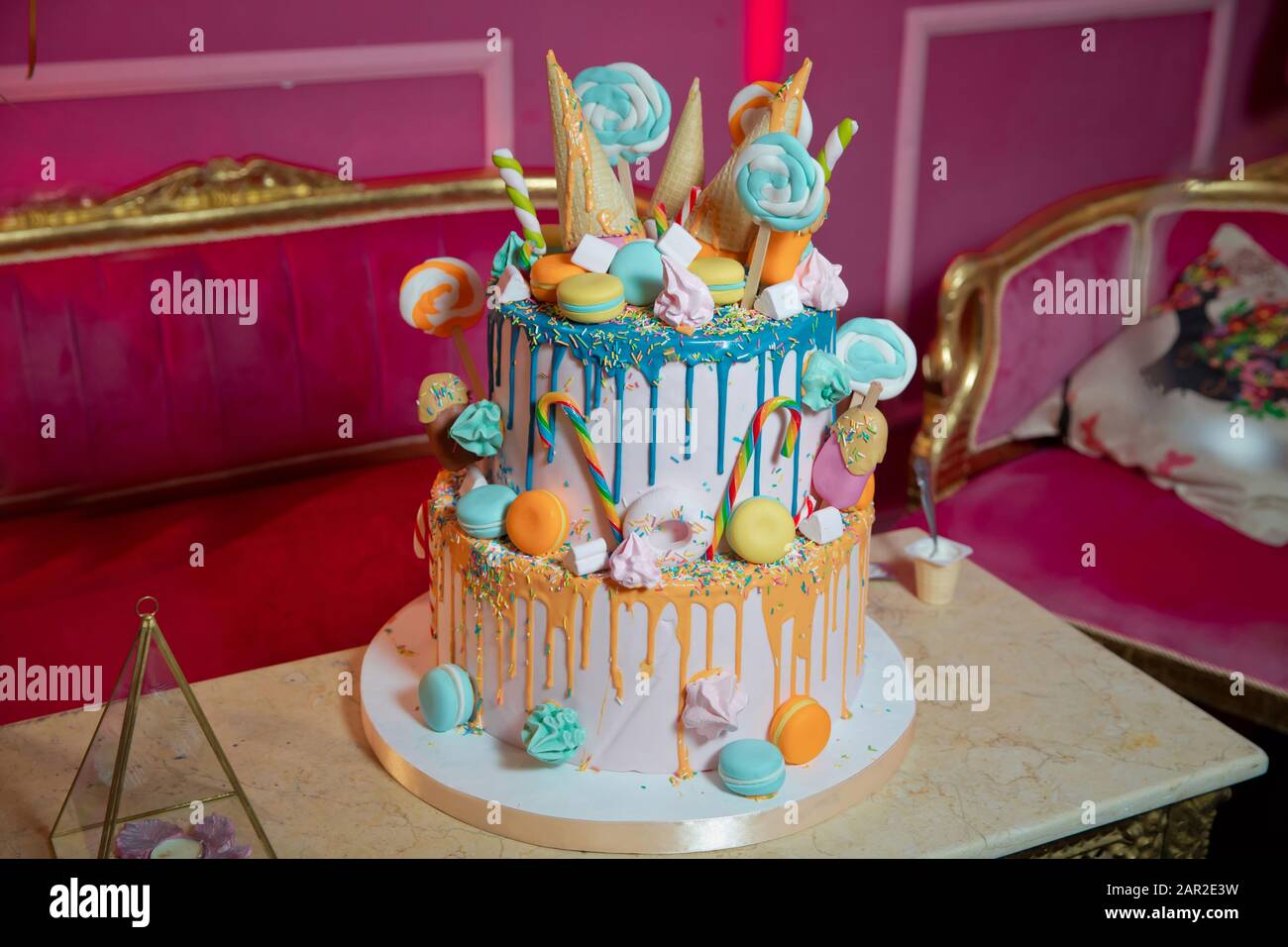 Colorfull Cake Pops In Waffle Cone For Ice Cream In Assortment