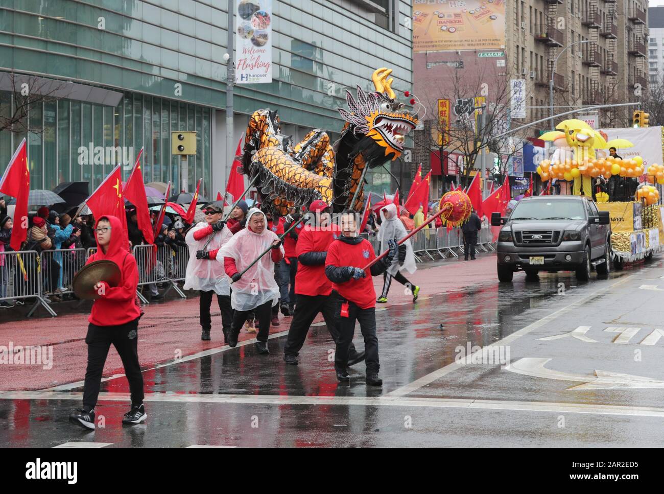 Flushing, Queens, New York, USA, January 25, 2020 Dragon marches in