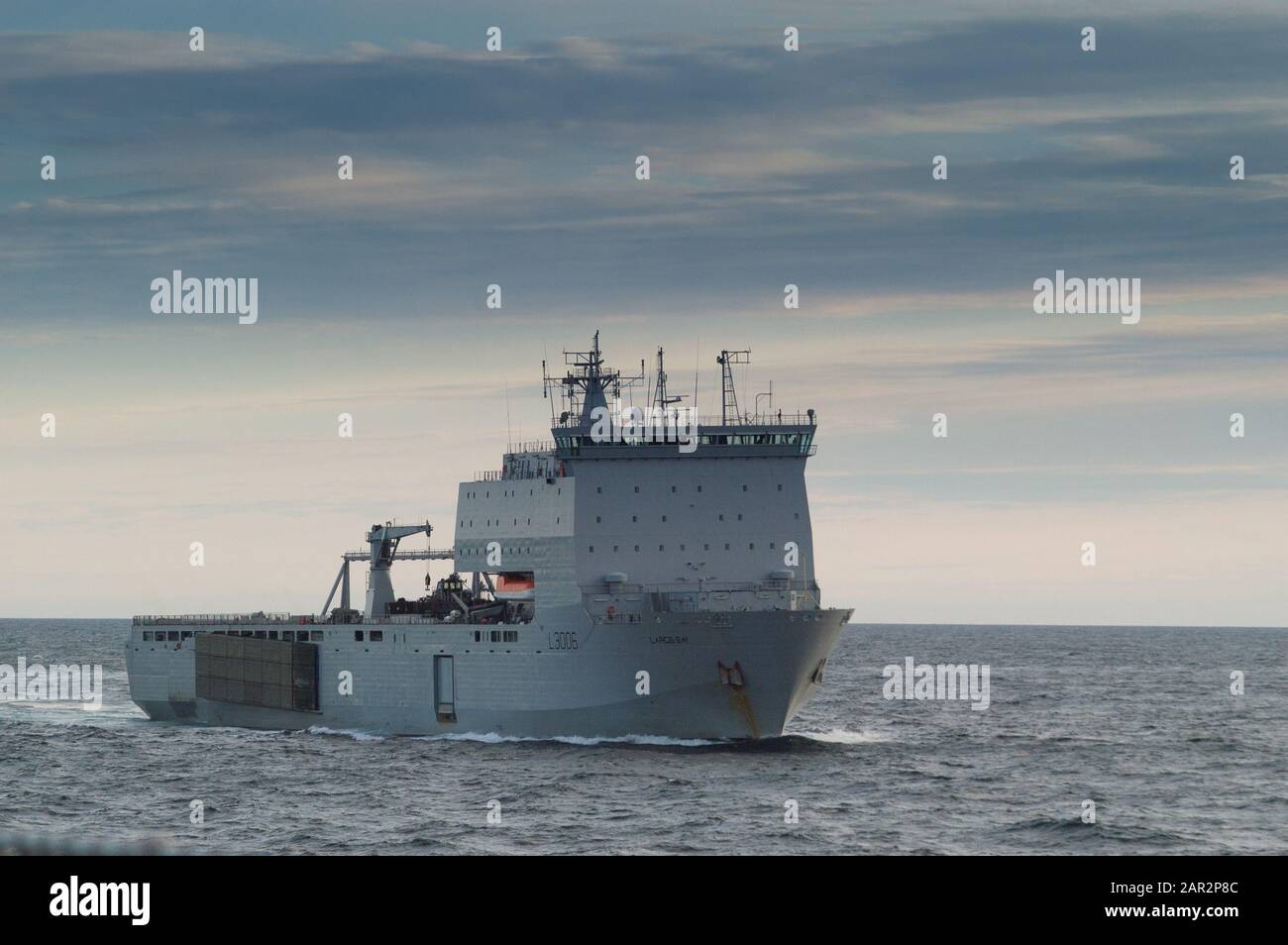 RFA Largs Bay whilst in service with the Royal Fleet Auxiliary on behalf of the Royal Navy, she became a victim of the infamous 2010 strategic defence review and was sold to the Royal Australian Navy where she services as HMAS Choules. Stock Photo