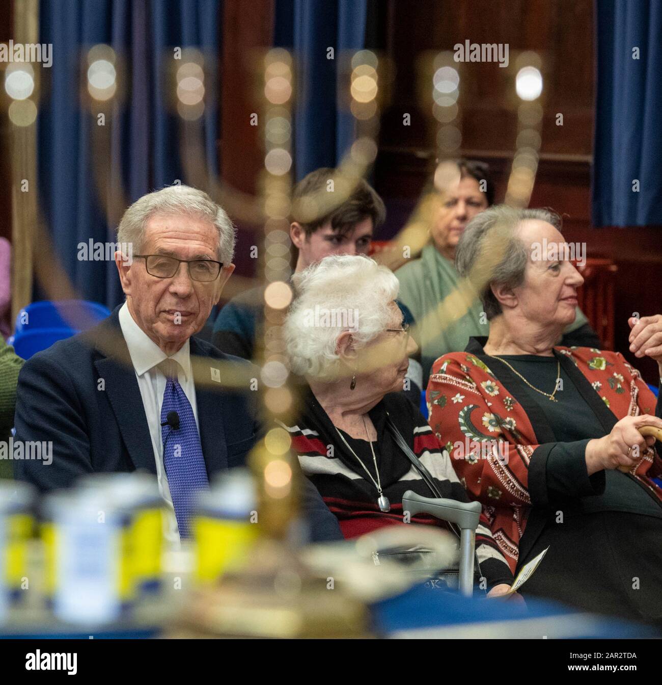 Brentwood Essex 25th Jan. 2020 Holocuast Merorial Day Service at Brentwood County High School Brentwood Essex pictured Ernest Simon, guest speaker and holocaust survivor/Kinder transport refugee (center with glasses) Credit: Ian Davidson/Alamy Live News Stock Photo
