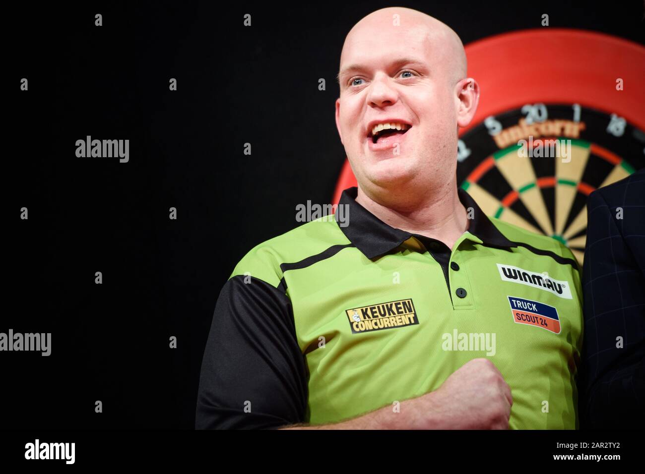Kiel, Germany. 25th Jan, 2020. Michael van Gerwen will come on stage during  the Ostsee Darts Gala in the Sparkassen-Arena. Credit: Gregor  Fischer/dpa/Alamy Live News Stock Photo - Alamy