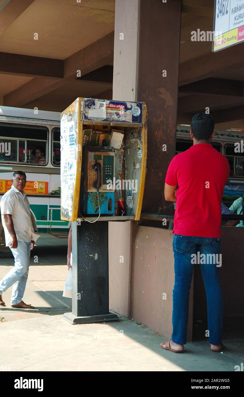 Old telephone stand on Sri Lanka street Stock Photo Alamy