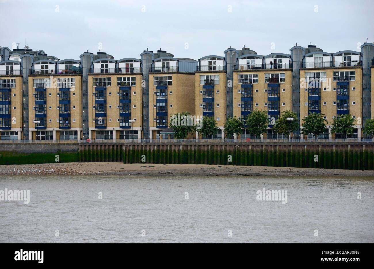 New apartment buildings by the riverside in Rotherhithe, eastern London ...
