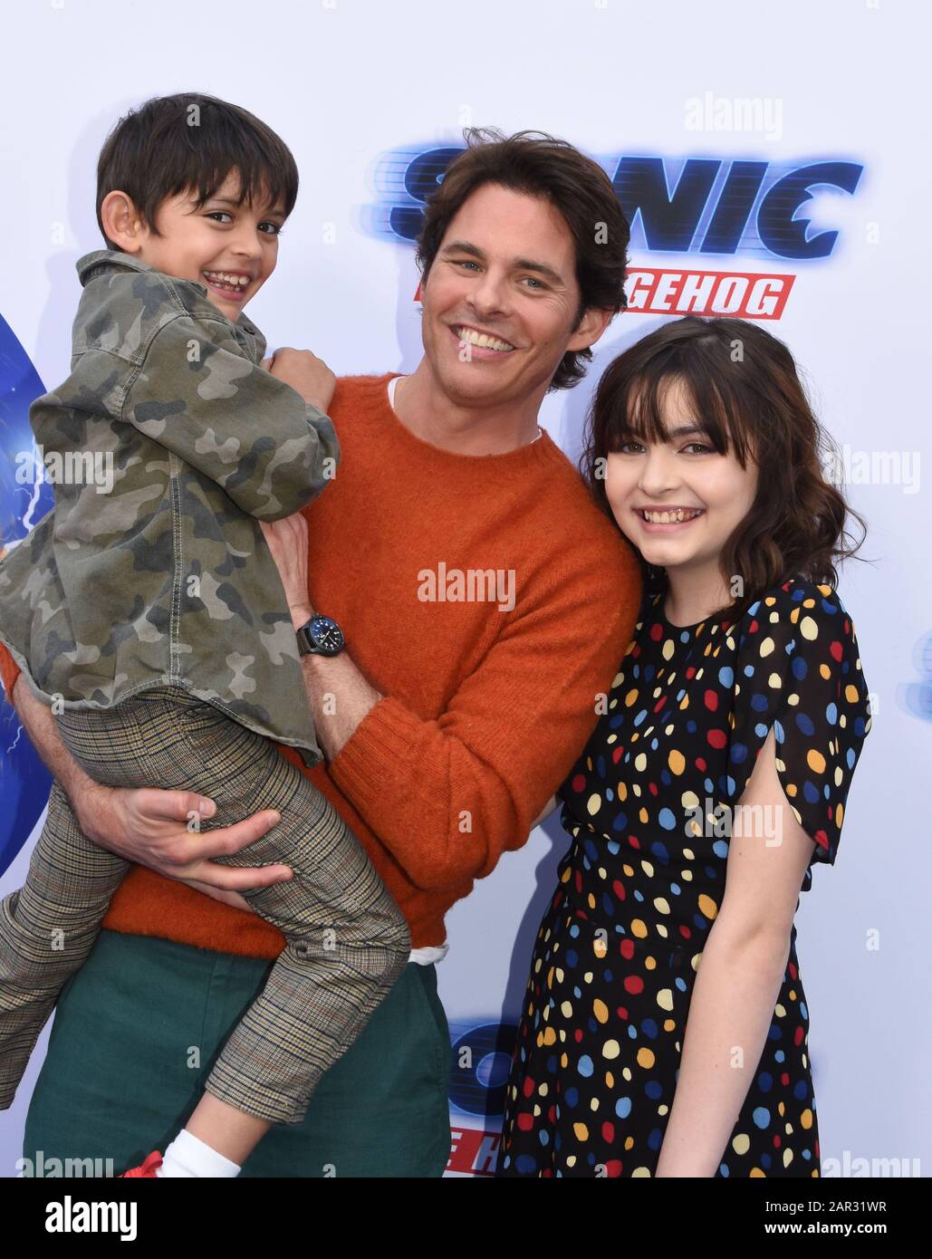 Los Angeles, California, USA 25th January 2020 Actor James Marsden, son William Luca Costa-Marsden and daughter Mary James Marsden attend Paramount Pictures 'Sonic The Hedgehog' Family Day Event on January 25, 2020 at Paramount Studios in Los Angeles, California, USA. Photo by Barry King/Alamy Live News Stock Photo