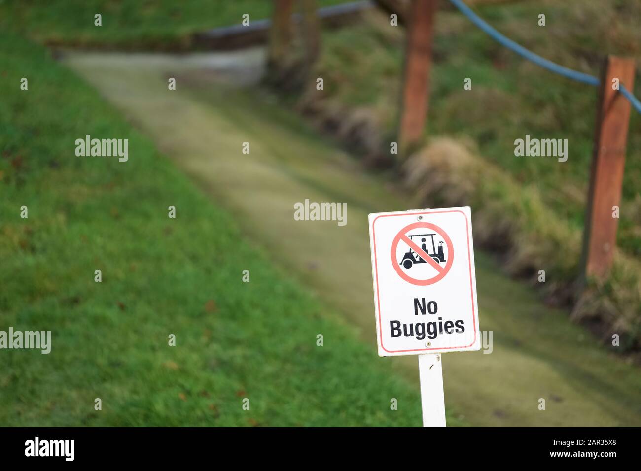 No buggies allowed sign on golf course Stock Photo