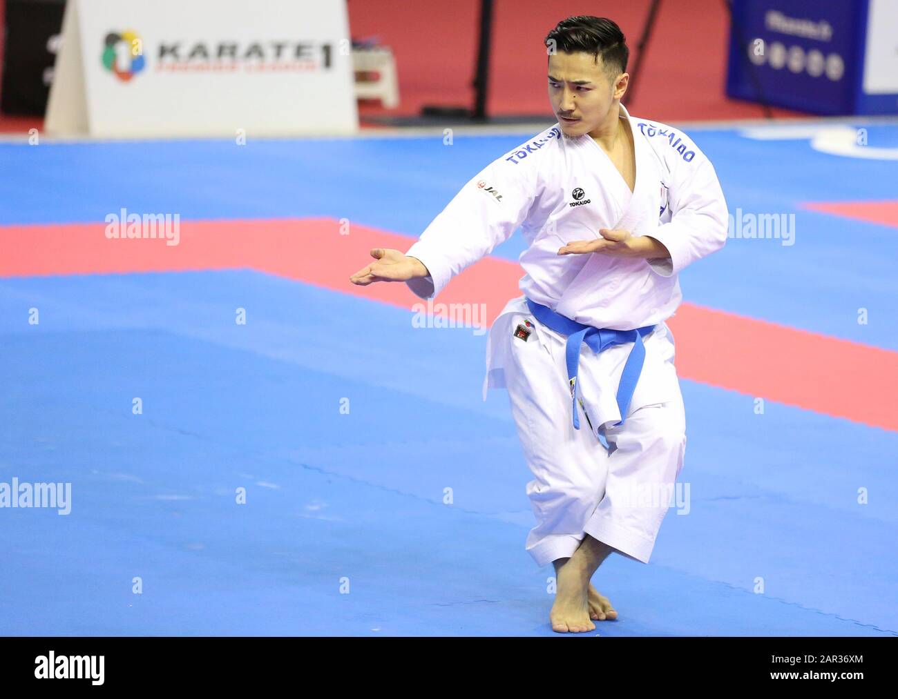 Paris, France . 25th Jan, 2020. Moto Kazumasa for Japan performs Gojushiho  Dai in the First Round of the Men's Kata (Photo Credit: Mickael  Chavet/Alamy Live News Stock Photo - Alamy