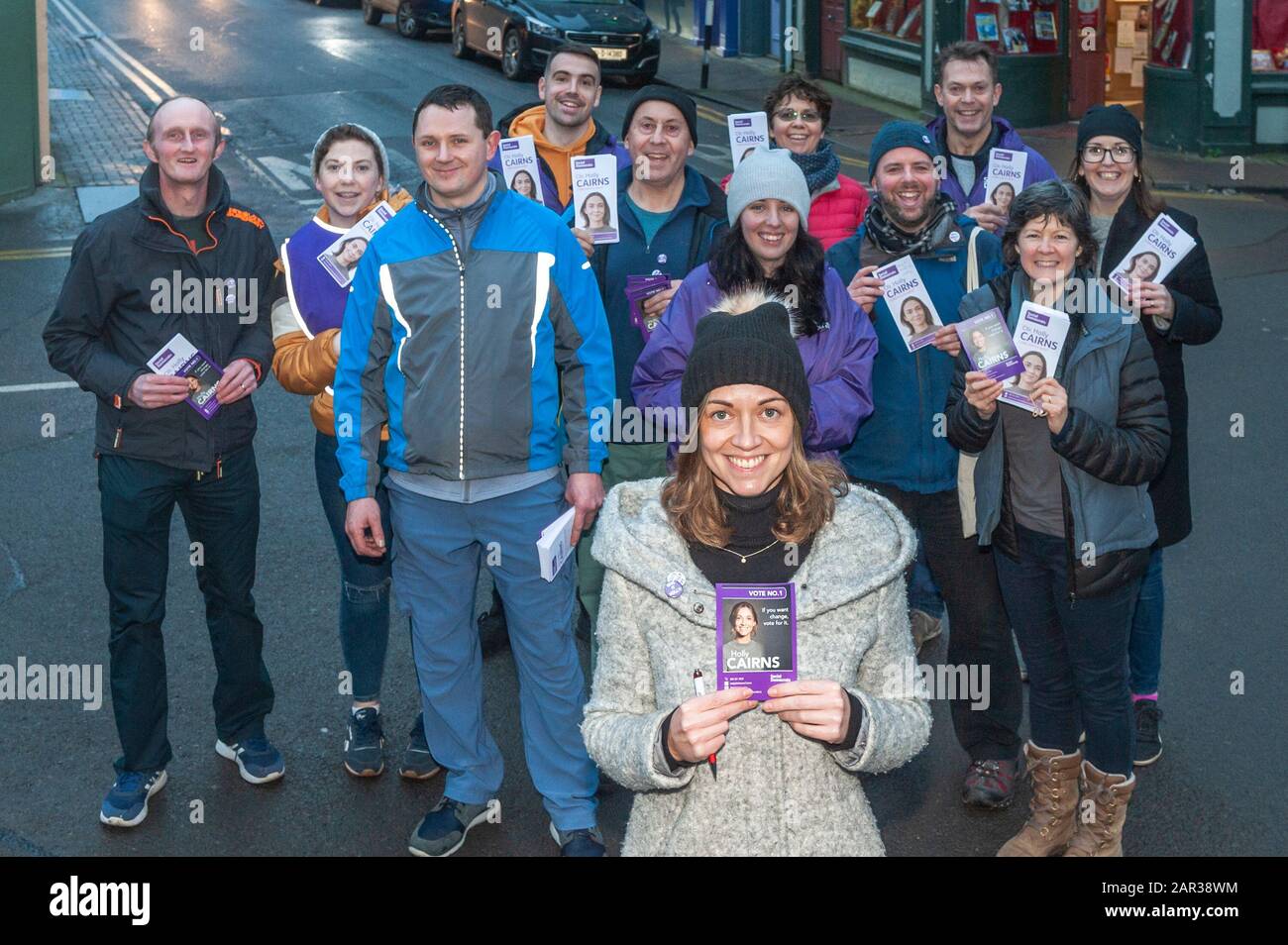 Bandon, West Cork, Ireland. 25th Jan, 2020. Election candidate Cllr. Holly Cairns (Social Democrats) and her team were out canvassing for votes in Bandon today.  Credit: Andy Gibson/Alamy Live News Stock Photo