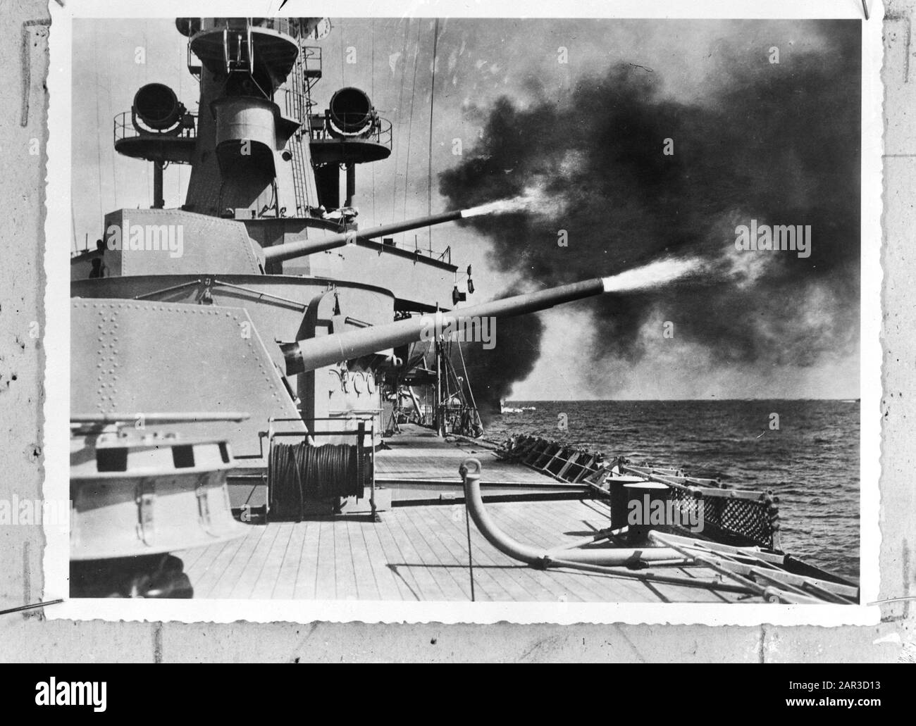 [Hr. Ms. Dan. The Ruyter. Fiery cannons] Date: {1940-1945} Keywords: navy, warships, World War II Stock Photo