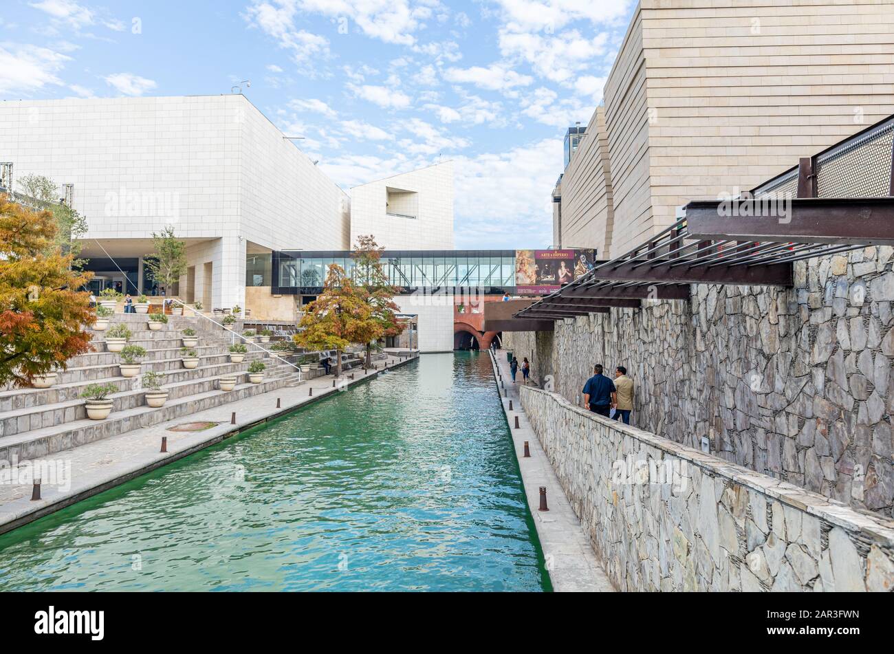 Monterrey, Nuevo Leon, Mexico - November 21, 2019:  The Santa Lucia riverwalk, with the Mexican history and Noreste Museums Stock Photo