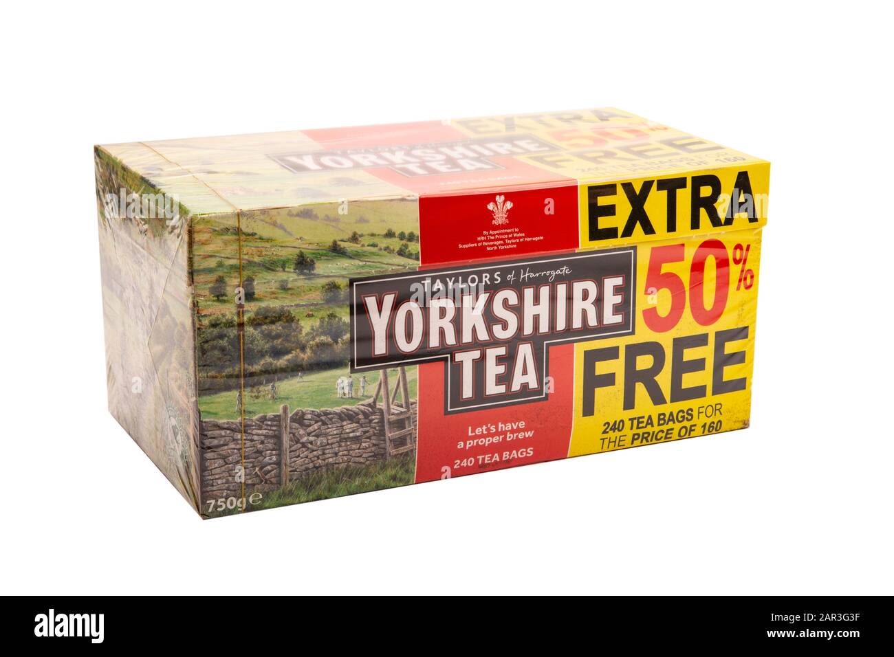 HUETTENBERG, GERMANY- JANUARY  04, 20120: Box of Yorkshire Tea bags on a table top in front of a white background. Taylors of Harrogate have been prov Stock Photo