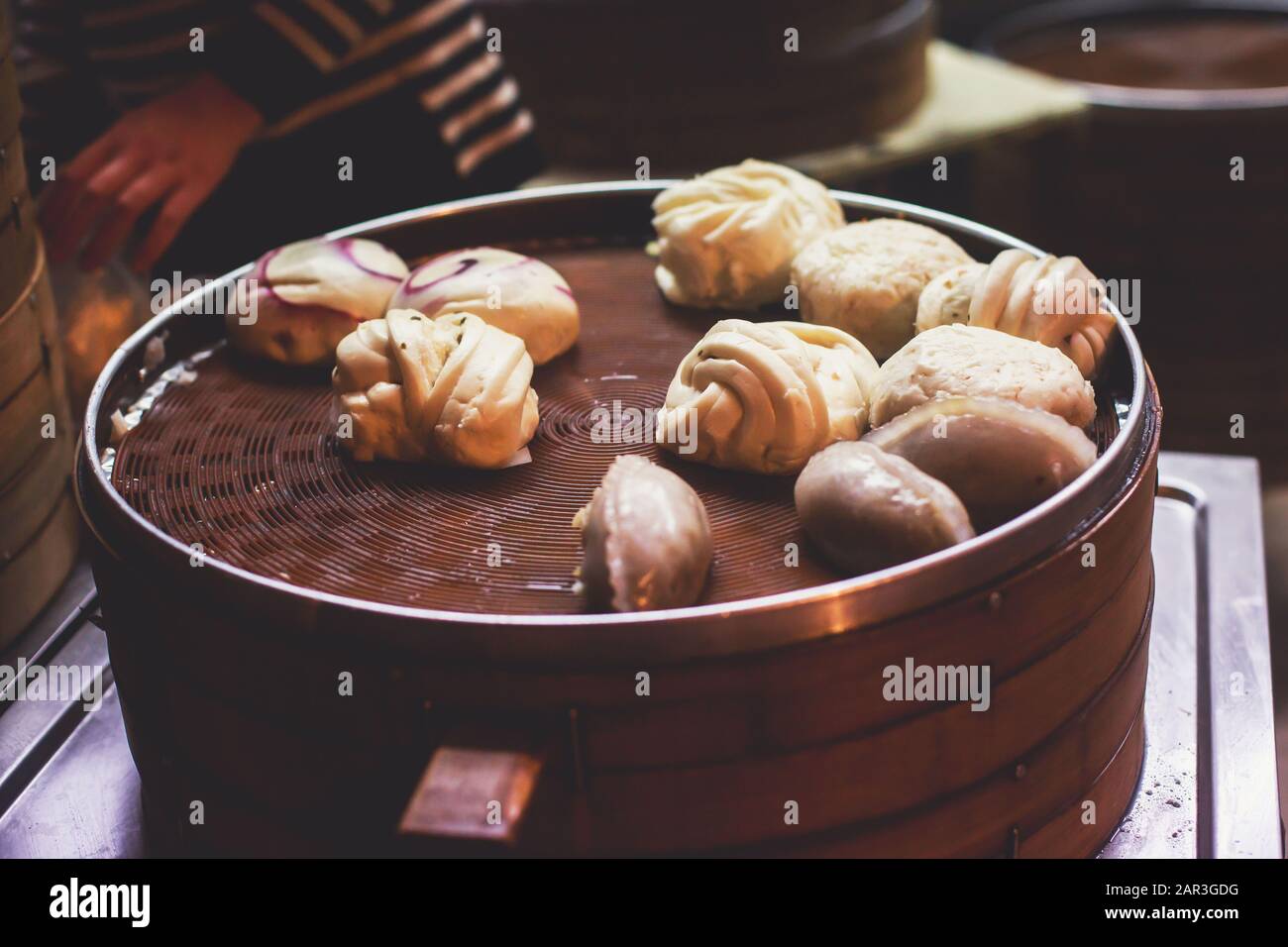 Assortment of different types of asian traditional street food in Shanghai, China Stock Photo