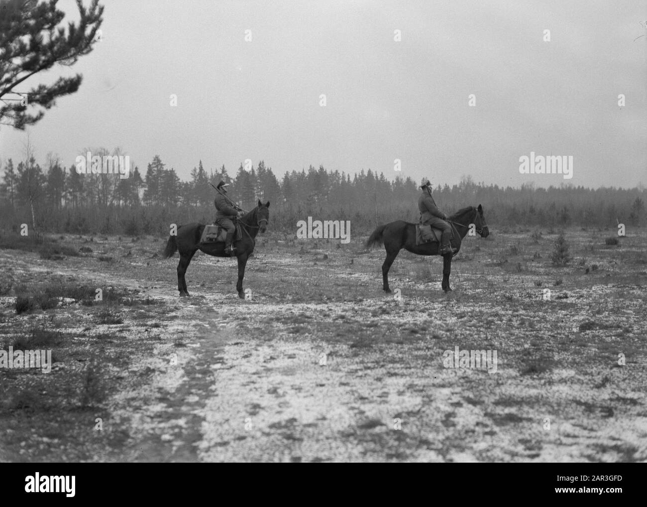 Journey to Poland  Patrol on horseback at Stoubcy Annotation: Stoubcy in Belarus is the former Stolpce in Poland Date: 1934 Location: Belarus Keywords: military, horses Stock Photo