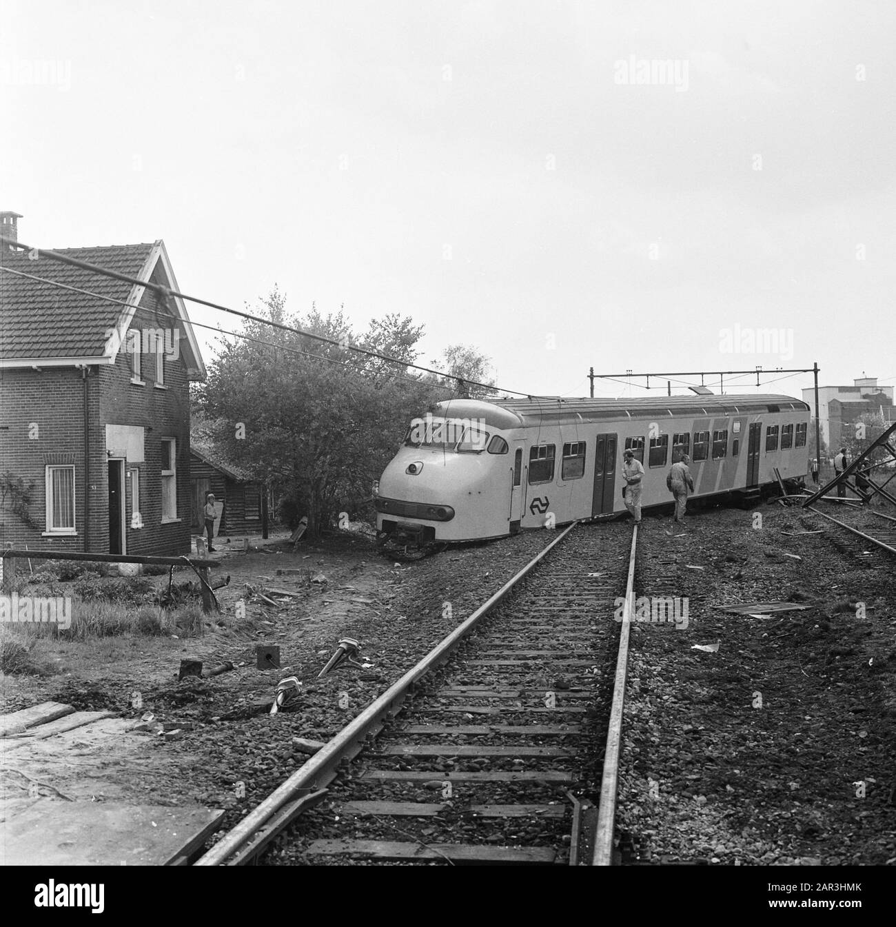 Train derailed in Heeze near Eindhoven Date: May 14, 1978 Location: Eindhoven Keywords: trains Stock Photo