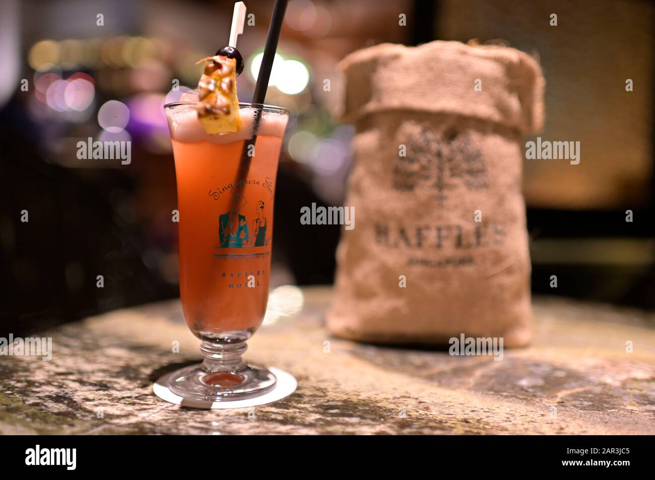 The original Singapore Sling at the Long Bar, The Raffles Hotel SIN Stock Photo