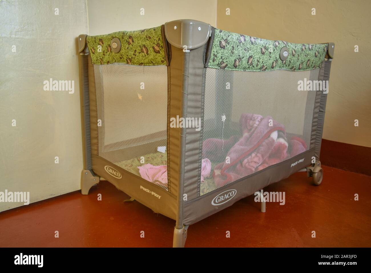Nairobi/Kenya- January 25th 2020: a baby playyard crib of the brand graco which is good for travelling. it serves as both playing and sleeping yard. Stock Photo
