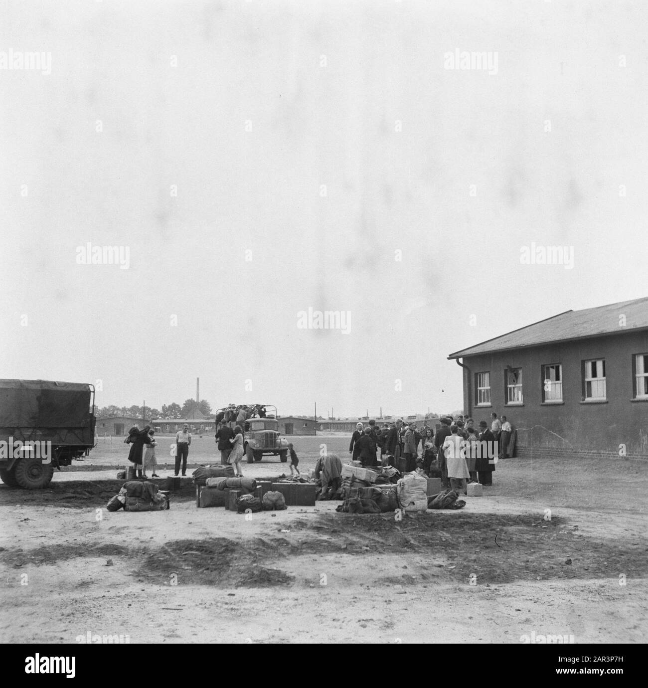 Repatriation Camp Rheine (Germany)  [Repatriants at a gathering place] Date: 1945 Location: Germany, Rheine Keywords: repatriation, World War II Stock Photo
